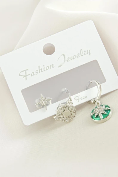 3 Adet Yıldız Zirkon Taşlı Küpe ürün görseli