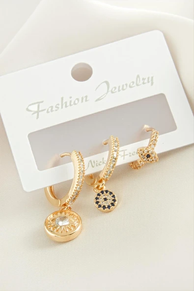 3 Adet Göz Zirkon Taşlı Küpe ürün görseli