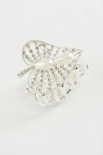 Kalp İnci Taşlı Metal Mandal Toka 4,5 cm - 3