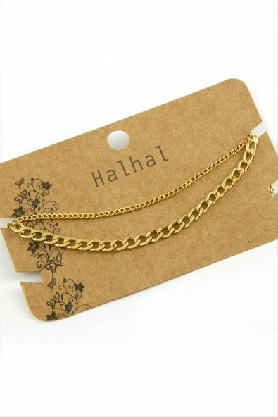 Çift Zincirli Lüks Çelik Halhal - Resim 2