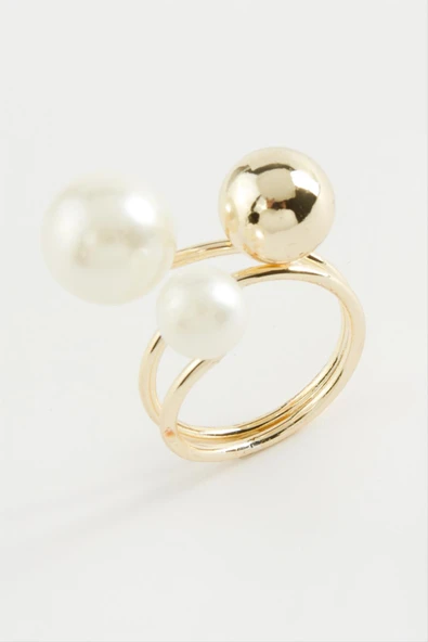 Yuvarlak İnci Metal Yüzük - Resim 3