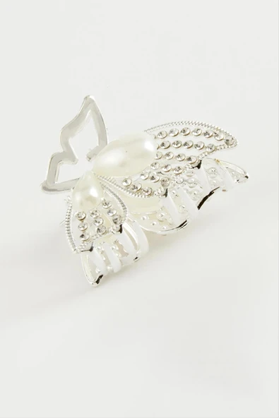 Kelebek İnci Taşlı Metal Mandal Toka 4,5 cm - Resim 3