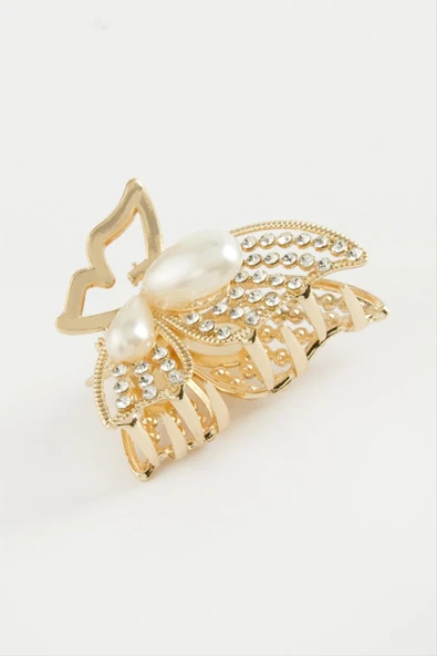 Kelebek İnci Taşlı Metal Mandal Toka 4,5 cm - Resim 2