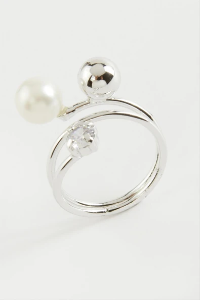 Yuvarlak İnci Metal Yüzük - Resim 3