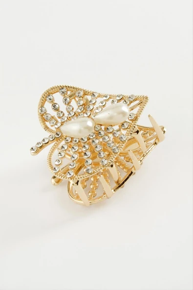 Kalp İnci Taşlı Metal Mandal Toka 4,5 cm