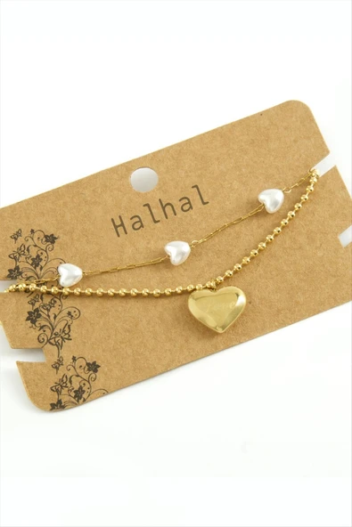 Kalp Lüks İnci Çelik Halhal - Resim 2