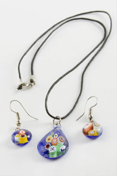 Cam Sanatı Murano Kutulu Set Kolye - Resim 3