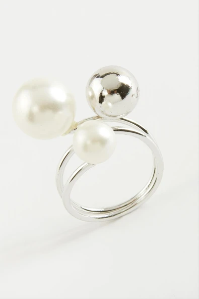 Yuvarlak İnci Metal Yüzük - Resim 2
