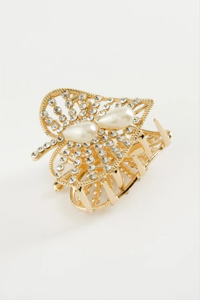 Kalp İnci Taşlı Metal Mandal Toka 4,5 cm - 2