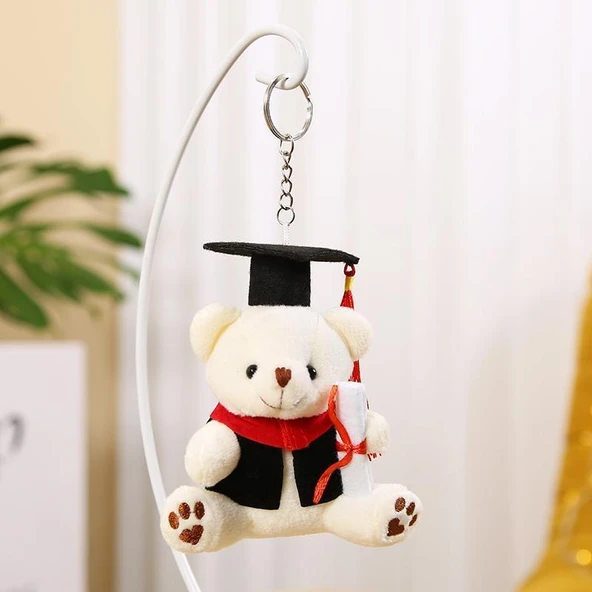 Sevimli Ayıcık Peluş Anahtarlık - Beyaz - 12cm