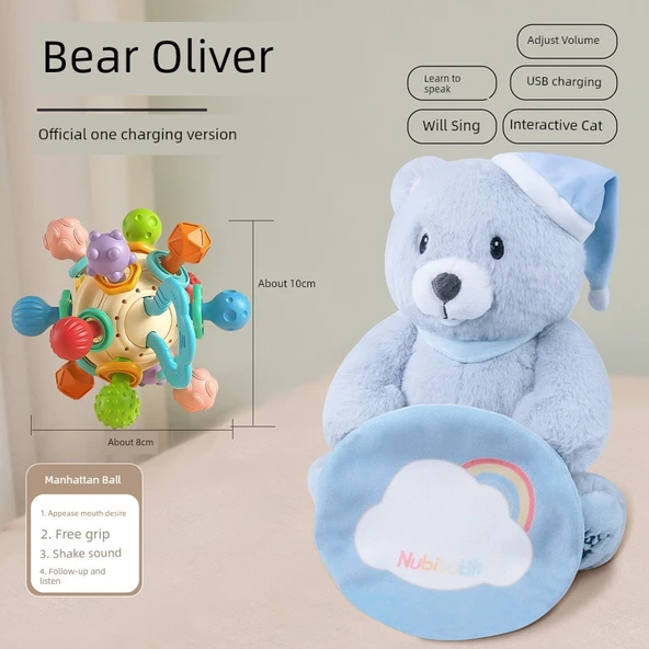 USB Şarjlı Bebek Peekaboo Ayıcığı - Mavi Ayı + Manhattan El Topu