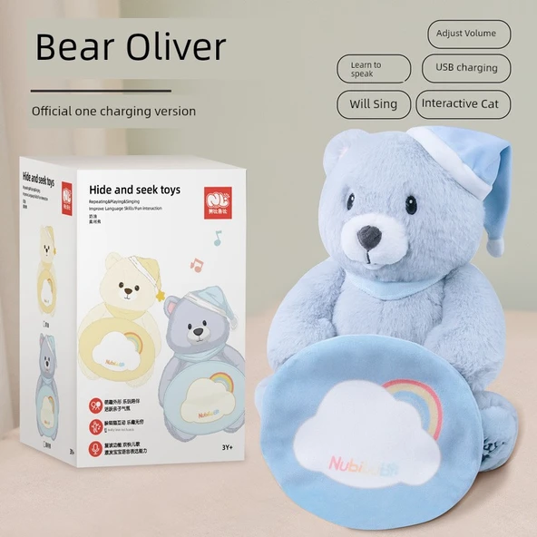 USB Şarjlı Bebek Peekaboo Ayıcığı - Mavi Ayı (Ses Ayarı, Saklambaç, Şarkı Söyleme)