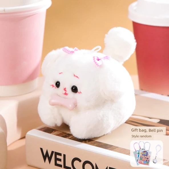 Kedi Kuyruğu Sallayan Baloncuk Püskürten Peluş Bebek Bilezik Süsü - Poodle Beyaz [Kuyruk Sallama] TikTok En Çok Satan