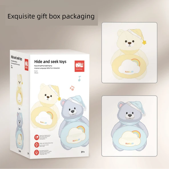 USB Şarjlı Bebek Peekaboo Ayıcığı - Mavi Ayı + Emzikli Müzik Çevirici - 6