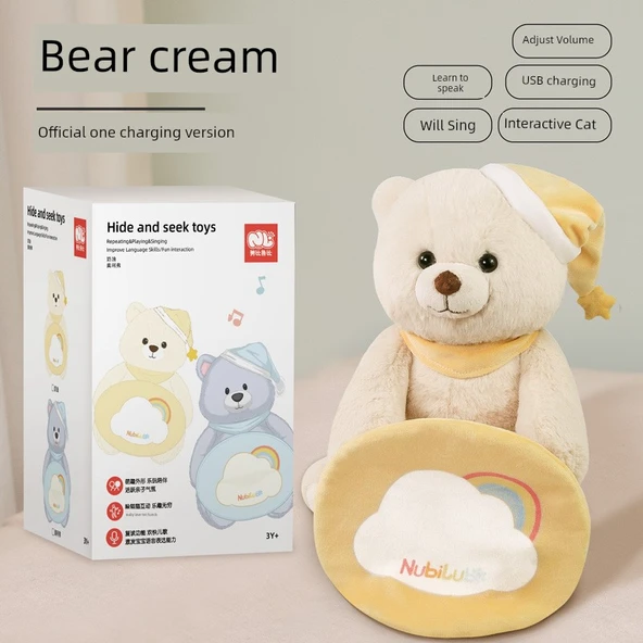 USB Şarjlı Bebek Peekaboo Ayıcığı - Kayısı Rengi Ayı (Ses Ayarı, Saklambaç, Şarkı Söyleme)