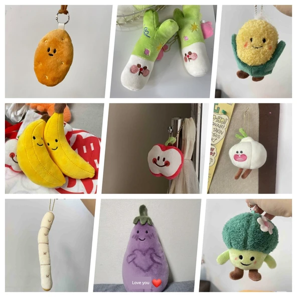 Sebze ve Meyve Peluş Kolye Bebek Çantası Süsleri - Batı Mavi Çiçek - 2