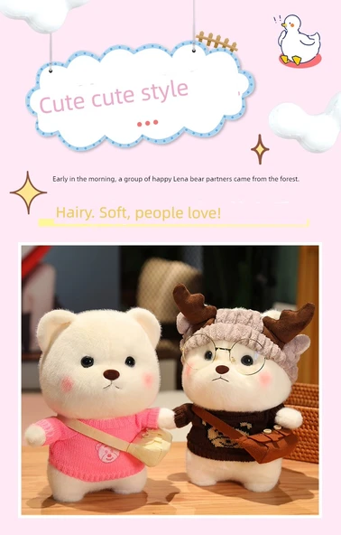 30cm Giydirilmiş Ayı Peluş Oyuncak - Pembe Kalp Kiraz Elbisesi - Hediye Kutulu - 10