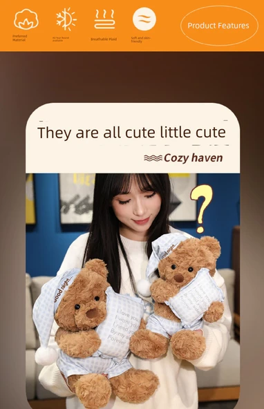 Pijama Ayıcık Figürlü Peluş Oyuncak - Mavi - 40cm - 8