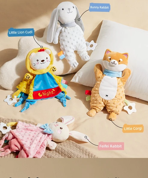 Bebek Rahatlatıcı Havlu Peluş Kukla Dişlik Oyuncak - Mengqi Aslan - Kukla Tasarımı [Geliştirilmiş Doudou Kadifesi Süper Yumuşak] İçinde Yüzük Kağıt + Çıngırak - 8