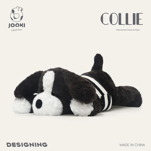 Plüton Border Collie Peluş Oyuncak Yastık - 45cm - Hediye Paketi