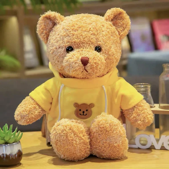 Sevimli Ayı Peluş Bebek - Dönme Çiçek Kadife Kar Beyazı Bayraklı 30cm - 3