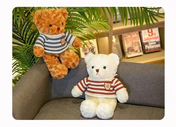 Sevimli Ayı Peluş Bebek - Dönme Çiçek Kadife Kar Beyazı Bayraklı 30cm - 9