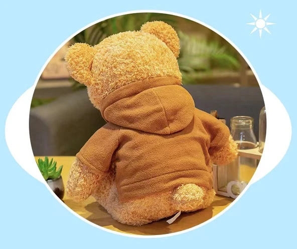 Sevimli Ayı Peluş Bebek - Dönme Çiçek Kadife Kar Beyazı Bayraklı 40cm - 7
