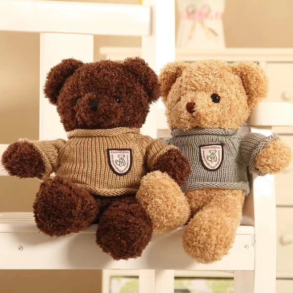 Sevimli Ayı Peluş Bebek - Dönme Çiçek Kadife Kar Beyazı Bayraklı 40cm - 5