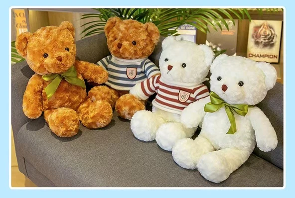 Sevimli Ayı Peluş Bebek - Dönme Çiçek Kadife Kar Beyazı Bayraklı 30cm - 8