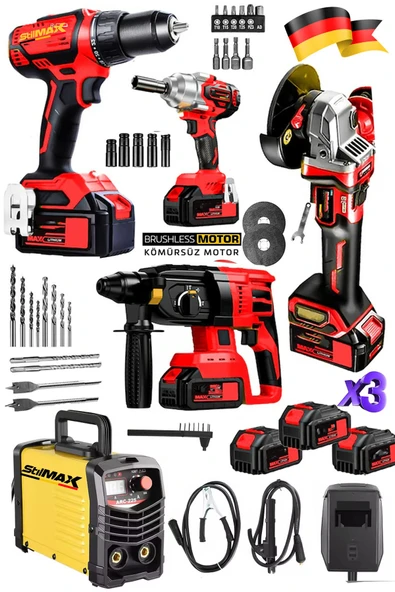 Stilmax l 21V Profesyonel Set 200A İnvertör Kaynak  Şarjlı Matkap  Somun Sıkma Kırıcı Taşlama - 2