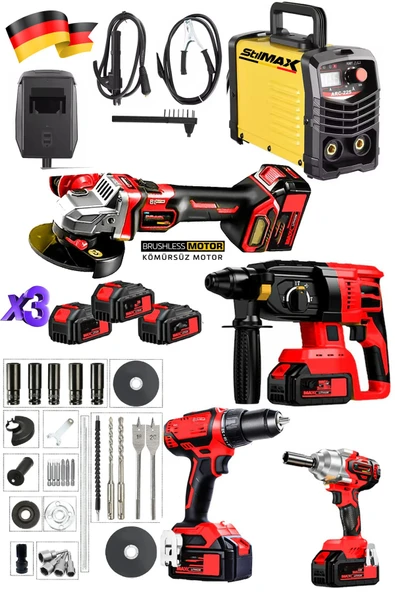 Stilmax l 21V Profesyonel Set 200A İnvertör Kaynak  Şarjlı Matkap  Somun Sıkma Kırıcı Taşlama