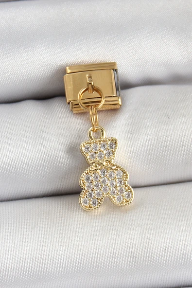 316L Çelik Sallantılı Zirkon Taşlı Ayıcık Model Gold Renk Nomination Charm - TJ-BC1432 ürün görseli