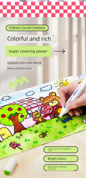 DIY Çocuklar İçin El Boyaması Akrilik Marker Kalemi - 24 Renk Yumuşak Uç Omuz Çantası + Malzeme Çantası - 10