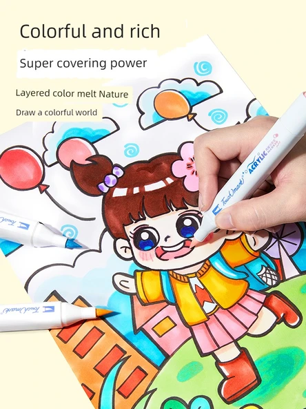 DIY Çocuklar İçin El Boyaması Akrilik Marker Kalemi - 24 Renk Yumuşak Uç Omuz Çantası + Malzeme Çantası - 2