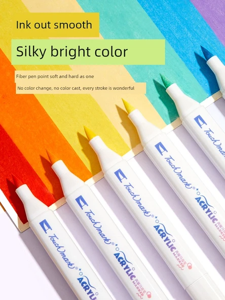 DIY Çocuklar İçin El Boyaması Akrilik Marker Kalemi - 24 Renk Yumuşak Uç Omuz Çantası + Malzeme Çantası - 4