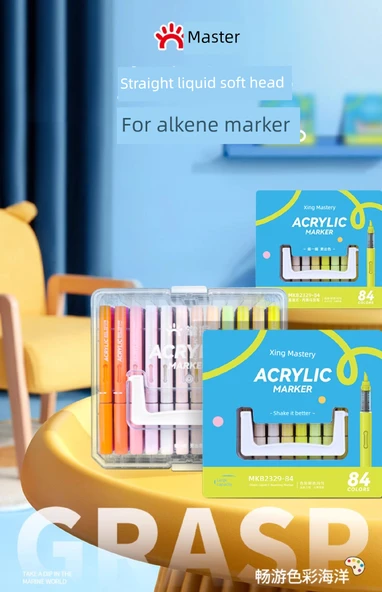 Akrilik Marker Kalemi - 60 Renk Sert Uçlu Bej Çanta Kutulu - 7