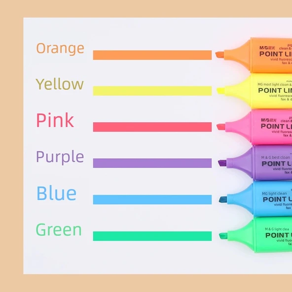 Fluoresan Kalem - Pembe - 6 Renk - 3