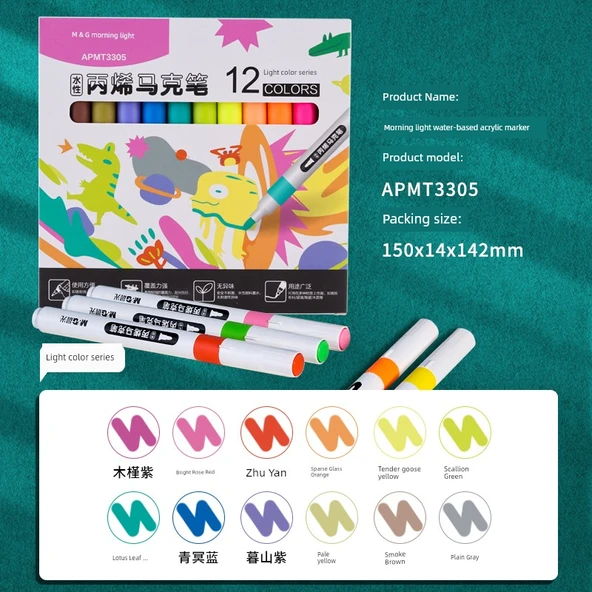 Akrilik Marker Kalem Seti - Su Bazlı - Açık Renk 12