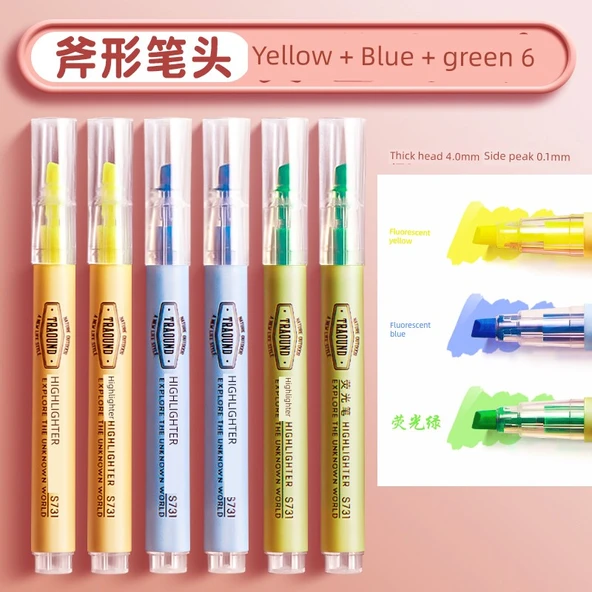Fluoresan Marker Seti - Sarı 2, Mavi 2, Yeşil 2 (6 Paket)