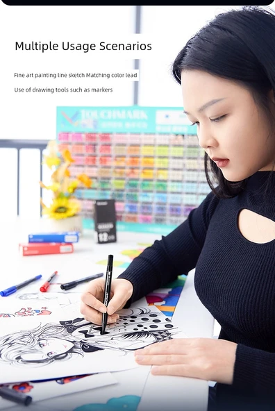 Çift Uçlu Sanat Marker Kalemi - Siyah 60 - Resim 10