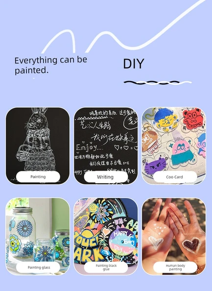 DIY Anime Polaroid Akrilik Marker Kalemi - 3 Paket Esnek Yumuşak Uç Beyaz - 12