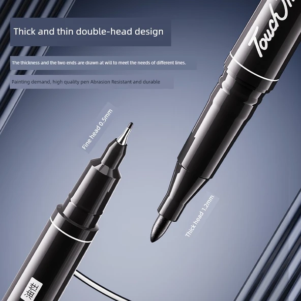 Çift Uçlu Sanat Marker Kalemi - Siyah 60 - Resim 3