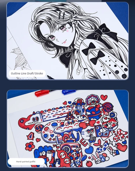 Çift Uçlu Sanat Marker Kalemi - Siyah 60 - Resim 11