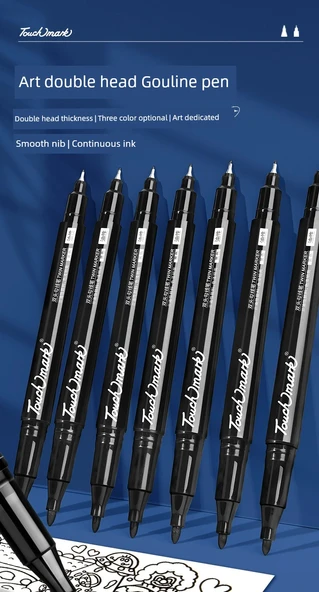 Çift Uçlu Sanat Marker Kalemi - Siyah 60 - Resim 7