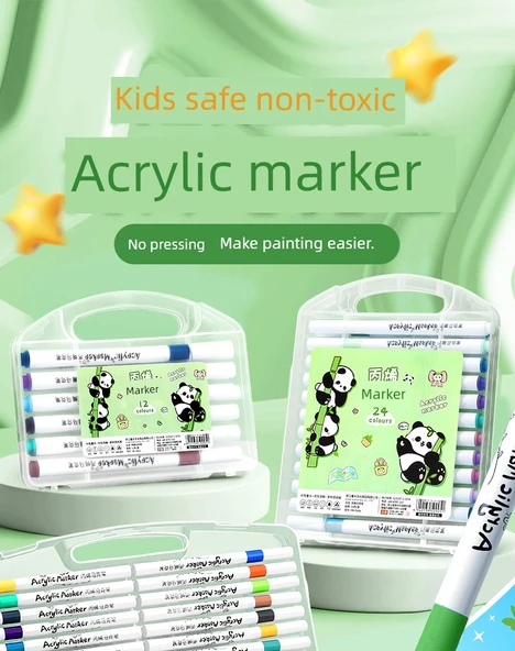 Çocuk Akrilik Marker Kalem Seti - 36 Renk Panda Yükseltme Silindiri - 6