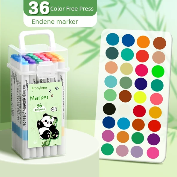 Çocuk Akrilik Marker Kalem Seti - 36 Renk Panda Yükseltme Silindiri