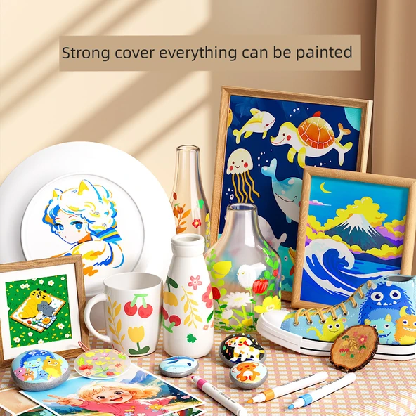 Akrilik Marker Kalemi - Yükseltilmiş Yumuşak ve Sert Çift Uçlu Akrilik Marker - Resim 4