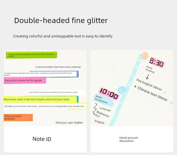 Çift Uçlu Parlak Flüoresan Kalem - Uzun Yıldızlar - 12 Renk - 11