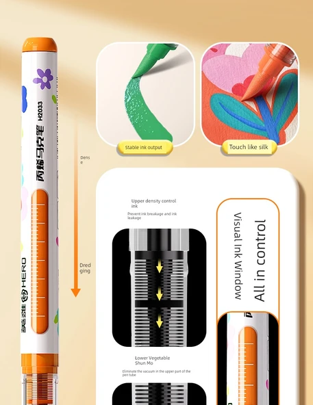 Akrilik Marker Kalem Seti - 24 Renk - 53 Parça Set - Akıllı Mürekkep Kontrolü - 10