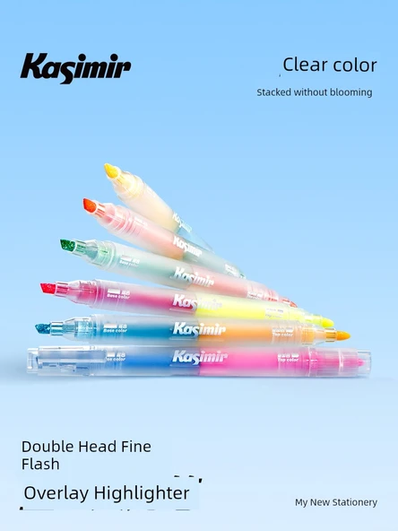 Çift Uçlu Parlak Flüoresan Kalem - Uzun Yıldızlar - 12 Renk - 2